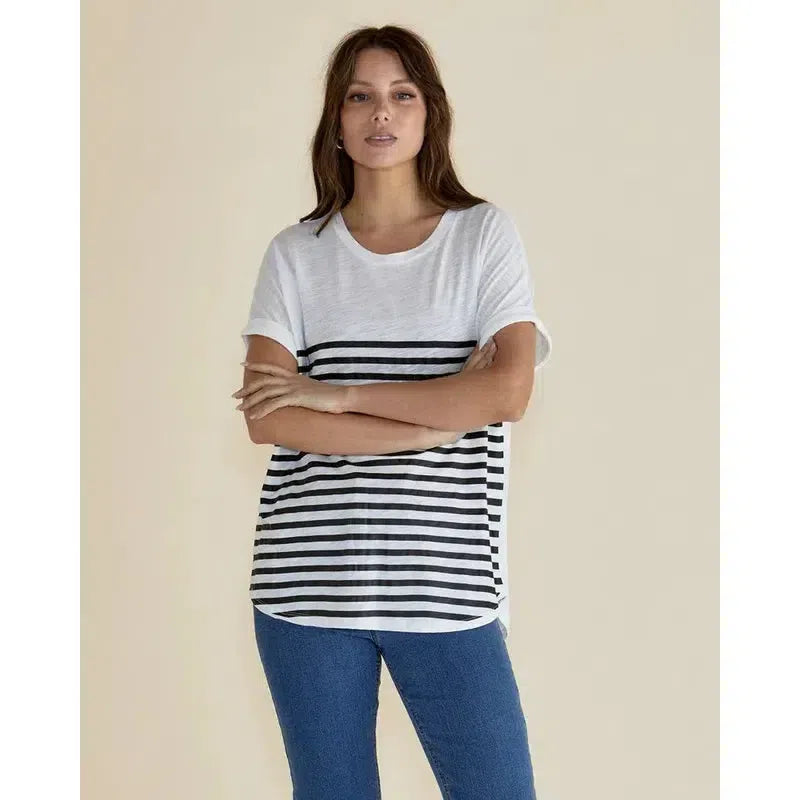 Hailey Short Sleeve Tee / White+Black Stripe-Betty Basics-Shop At The Hive Ashburton-Lifestyle Store & Online Gifts