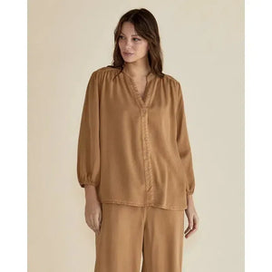 London Lyocell Blouse / Tan-Betty Basics-Shop At The Hive Ashburton-Lifestyle Store & Online Gifts