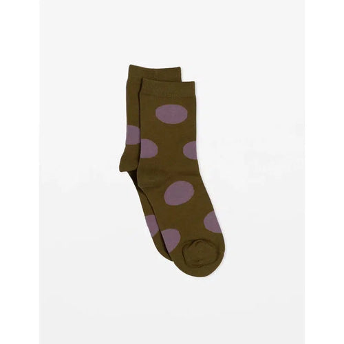 Olive Socks With Purple Spots-Stella + Gemma-Shop At The Hive Ashburton-Lifestyle Store & Online Gifts